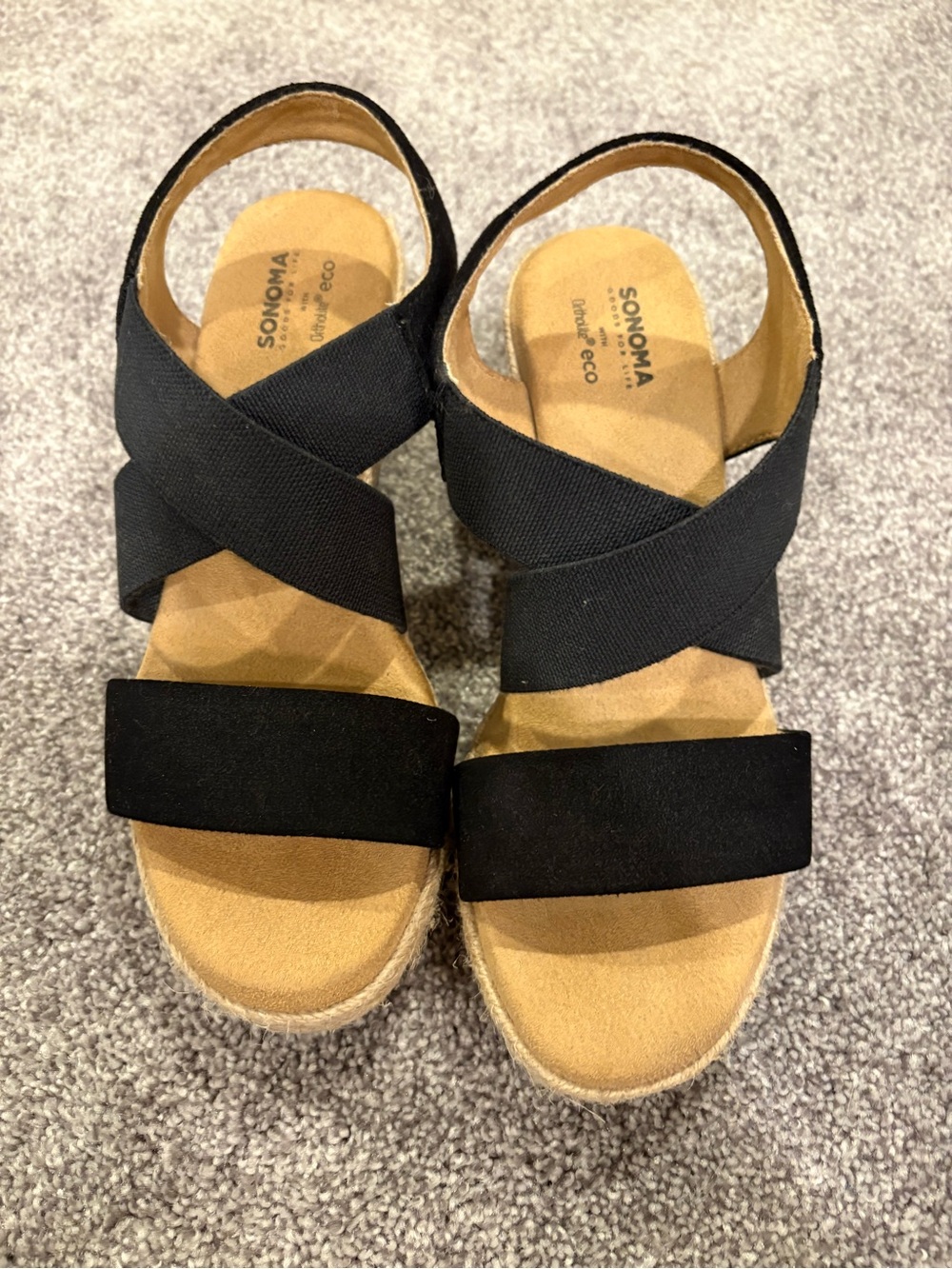 Sonoma Black Crisscross Wedge Sandals with Tan Footbed